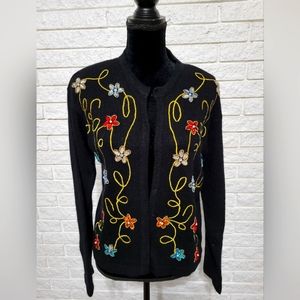 Vintage Pierre Cardin Womens M bejeweled gold thread embroidered sweater cardiga